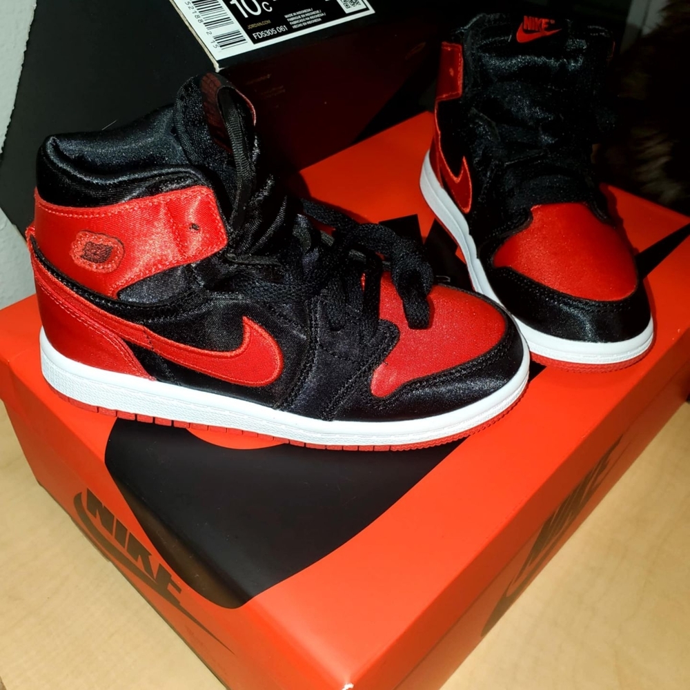 Nike Kids OG Jordans- Satin- Red and Black High-Top Sneakers